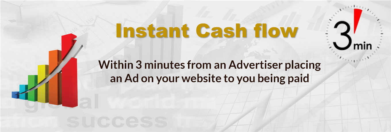 Instant Cash flow…within 3 minutes from an Advertiser placing an Ad on your website to you being paid